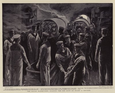 De marine-oefeningen, het laden van de grote kanonnen aan boord van een kruiser door Joseph Nash
